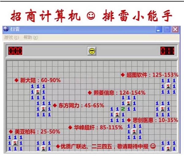以至于,近期卖方研究员的自我修养已经不是王者荣耀,而是扫雷游戏“。看,招商计算机就自封了排雷小能手的称号!